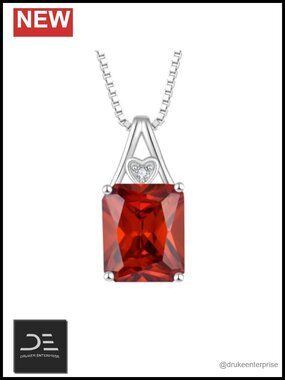 925 Sterling Silver Birthstone Pendant Necklace Emerald Cut CZ